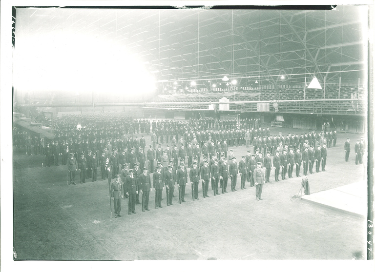 Soldiers lined up inside Armory 1920s