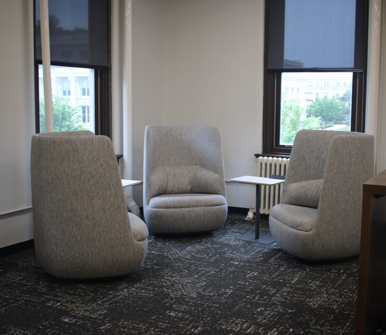 Photo of comfortable chairs in the student lounge